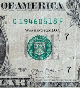 Billete de $1 2013 serie elegante, billete de fecha de cumpleaños 18 de mayo de 1946. G 19460518 F - Imagen 1 de 3