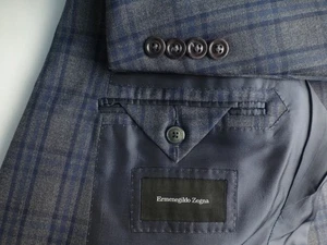 Zegna Blazer 54L/44L Plaid Excellent Condition Jacket Sport Coat Gray Blue - Picture 1 of 6