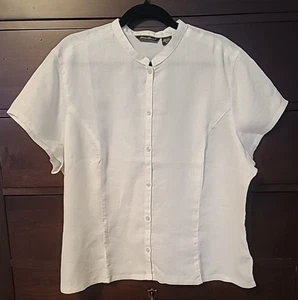 Eddie Bauer Leinen Kurzarm Oberteil/Bluse mit Knopfleiste weiß Größe XXL neu im Karton - Bild 1 von 6