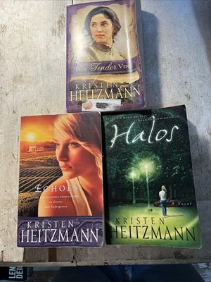3 Kristen Heitzmann Novels, The Tender Vine, Halos, Echoes, Trade Paperbacks Foto 1 de 4