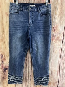 Jeans donna John Mark taglia 12 elasticizzato a strati orlo sfilacciato crop carnevale J43748PM - Foto 1 di 10