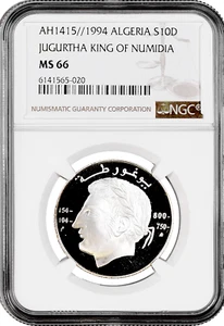 Algeria 10 dinars 1994, NGC MS66, "King of Numidia Jugurtha (154 - 104BC)" - Picture 1 of 2
