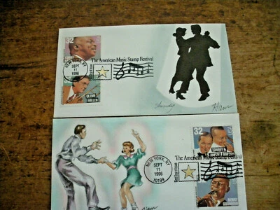 Two American Music Stamp Festivals FDC 1996 two stamps  Hand drawn signed & # - Image 1 of 3