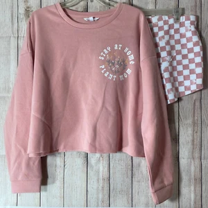 Grayson Social 2-teiliges rosa Sweatshirt & Sweatshorts Pyjama Set Schlafanzug Gr. XL Neu mit Etikett - Bild 1 von 6
