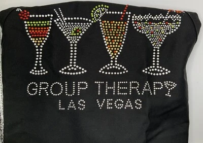 Rhinestone Embellished Black Apron with Group Therapy, Las Vegas And Drinks - Image 1 of 2