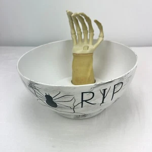 Gemmy Skeleton Hand Candy Bowl Animated Talking RIP Spider White Black Plastic - Picture 1 of 14