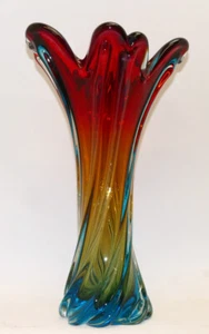 Große Murano Glas Vase, blau - gelb - rot, gezogen, Zipfel, 3030 g. 37,5 cm - Picture 1 of 12