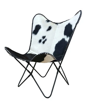 MILO Butterfly Chair in Visually Striking Black & White Cowhide - Image 1 of 3