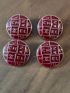 4 CHANEL Key Round Letter & Logo Burgundy and Gold 22mm Buttons - Picture 1 of 5
