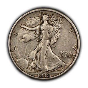 1918-S 50c Walking Liberty Half Dollar - Luster - XF Semi Key Date - SKU-H2999 - Picture 1 of 4