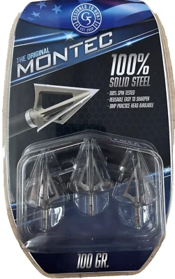 G5 Montec 100 Gr. Fixed Broadhead Compound & Crossbow 100% Solid Steel FREE SHIP - Image 1 of 2