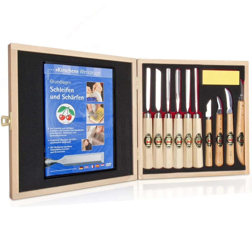 KIRSCHEN Kerbschnitzsatz 12-tlg. mit DVD im Holzkasten 3442 HK Schnitzwerkzeug - Bild 1 von 1