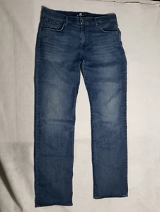 Pantalones de mezclilla 7 For All Mankind Austyn para hombre 36 pierna recta medio azul elástico 36X36 - Imagen 1 de 11