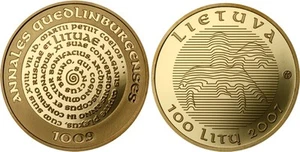 Lithuania 100 litu 2007 "Millennium of name of LITHUANIA" AU Gold coin PROOF - Picture 1 of 1