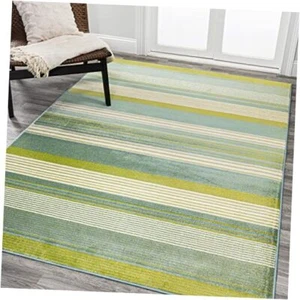 LUX102B-5 Duxbury Gradient Ticking Striped Indoor -Area Rug, 5 X 8 Green/Blue - Picture 1 of 7