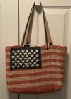 Amanda Smith Straw Bag Purse Tote American USA Flag 12x10” NWOTs