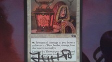 1X Rune of Protection: Red Signed - Urza's Saga - NM/EX MTG CARD