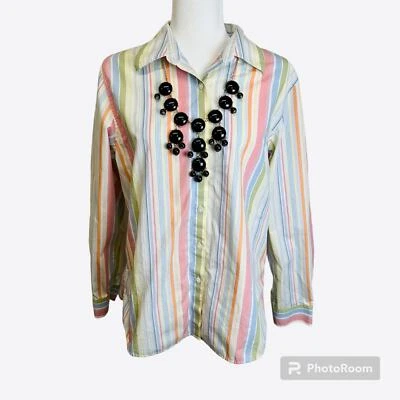 Blusa Orvis para mujer con botones en la parte delantera talla 14 arco iris a rayas resistente a las arrugas Foto 1 de 4