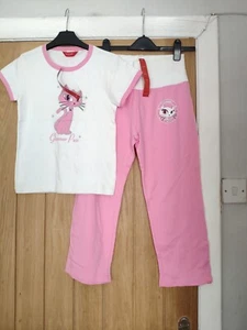 New (Other) Pink White Cat Crop Pjs Size Large - Picture 1 of 5