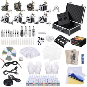Komplettes Tattoo Set 8 Maschinengewehr 40 Tinte Netzteil Grip Tip Nadel mit Koffer - Bild 1 von 12