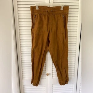 Athleta Womens Cabo 100% Linen Mustard Brown Casual Jogger Pants Size 10 - Picture 1 of 7
