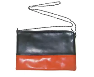 Leather Black/Orange Zip Removable Chain Handle Clutch Shoulder Bag Party NEW - Picture 1 of 14