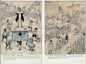 2 Tuck #1406 Postcards The Comic History of England SH Hebblewaithe Artist Signe - Picture 1 of 2