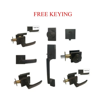 Oil Rubbed Bronze Door Lever Locks Square Plate Keyed privacy Passage Deadbolt  - Image 1 of 2
