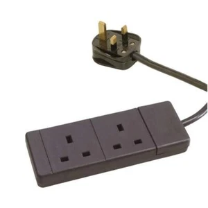 2-Gang Extension Trailing Lead Black Multi Plug Power Cable - 1m / 2m / 3m / 5m - Picture 1 of 2