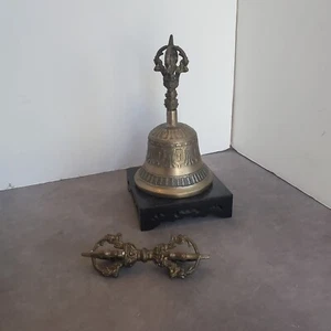 Tibetisch Buddhistische Meditationsglocke und Dorje Set mit Holzständer - Bild 1 von 15