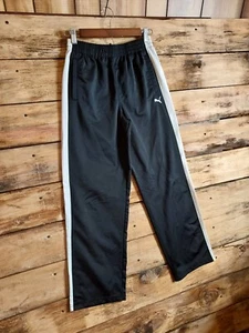 Boys Large Puma Warmup Pants Joggers Black White - Picture 1 of 8