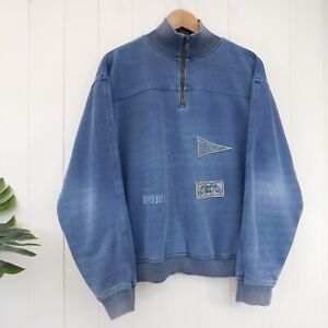 Vintage Used Co 1/4 zip sweatshirt Size XS Blue High neck Patch detail