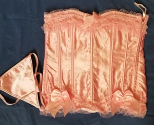 Bustier corset top w thong  pink  sz L   Waist 28/32 - Picture 1 of 2