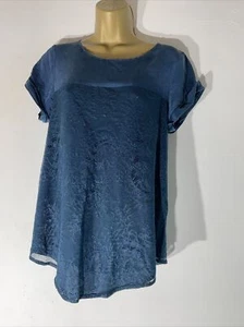 womens Reiss Uk 8 Dark Teal Blue Short Sleeve Lace Overlay Occasion Shirt blouse - Picture 1 of 6