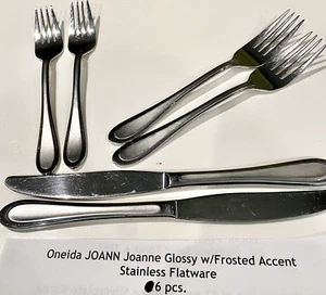 Menge 6 Stck. Oneida JOANN Joanne glänzend mattiert Akzent Edelstahl Gabeln & Messer - Bild 1 von 5