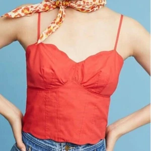 Anthropologie MAEVE 14 Raspberry Red Cropped Top Scalloped Bustier Button Back - Picture 1 of 8