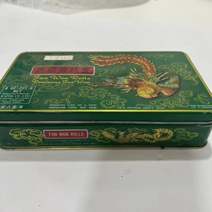 Vintage Kapok Hong Kong Dragon Tin Fun Won Rolls 9” Storage Box - Picture 1 of 7