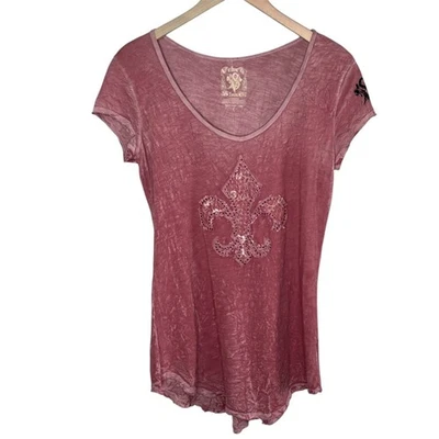 Camiseta Velvet Stone para mujer y2k rosa polvorienta lentejuelas flor talla grande Foto 1 de 4