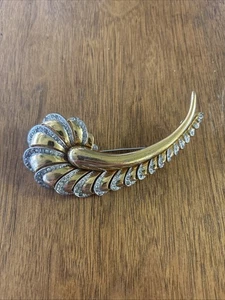 RARE 4" Figural Stylized Feather Brooch Rhinestones Unsigned High-End Designer - Picture 1 of 2
