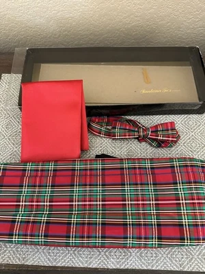 Винтажный шелковый регулируемый галстук-бабочка Santana Cummerbund черный красный клетчатый новый из старых запасов - Изображение 1 из 3