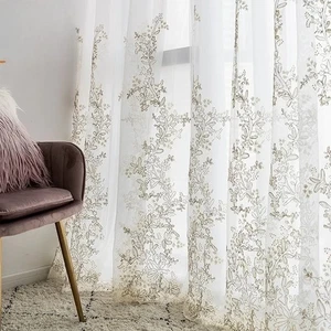 Hochwertiger gold bestickter Jacquard Fenster Sichtschutz Gaze Vorhang für Wohnzimmer - Bild 1 von 24