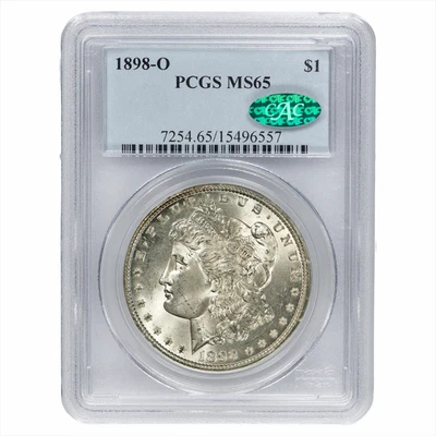 Серебряный Моргановский доллар 1898O $1 PCGS MS 65 CAC - Изображение 1 из 3