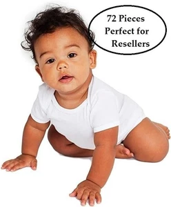 American Apparel Bulk Lot 72 Pc Baby Short-Sleeve One Piece White 6-12 Month - Picture 1 of 6