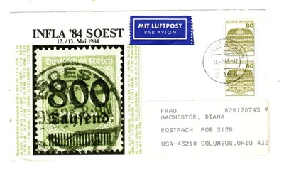 1985 German airmail to US cover, pair of Michel # 1140 [D15 - Image 1 of 2