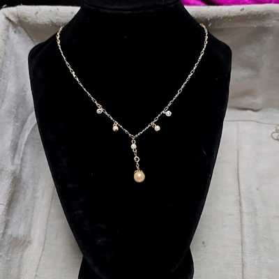 Vintage 1928 Collection Dainty Pearl Bezel Crystal Rhinestone Lariat Necklace - Image 1 of 4