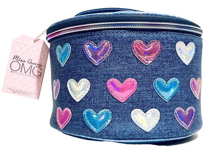 Miss Gwen's OMG аксессуары джинсовой ткани синий круглый макияж сумка с разноцветными сердцами - Изображение 1 из 4