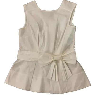KATE SPADE Mujer Talla 12 Top Túnica Camisa Blusa Sin Mangas Lazo Peplum Blanco Fresco Foto 1 de 4