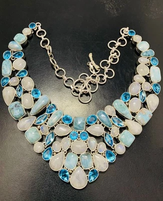 Collar hecho a mano de plata esterlina 925 piedras preciosas de luna arco iris joyería regalo Foto 1 de 2