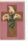 Easter Greetings Cross White Flowers Db Embossed Postcard Vtg Posted