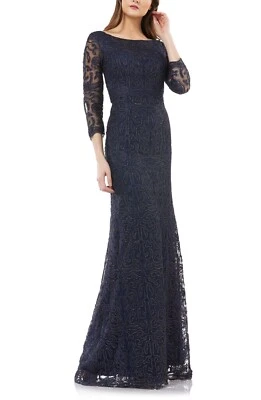 NEW $358 JS Collections Metallic Soutache Evening Dress Navy/Gold [ SZ 6 ] #E532 - Image 1 of 4